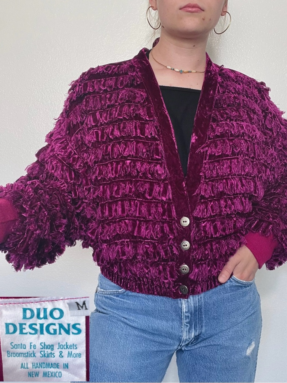 Duo Designs | Fuchsia Pink Shaggy Velvet Ruffle Jacket